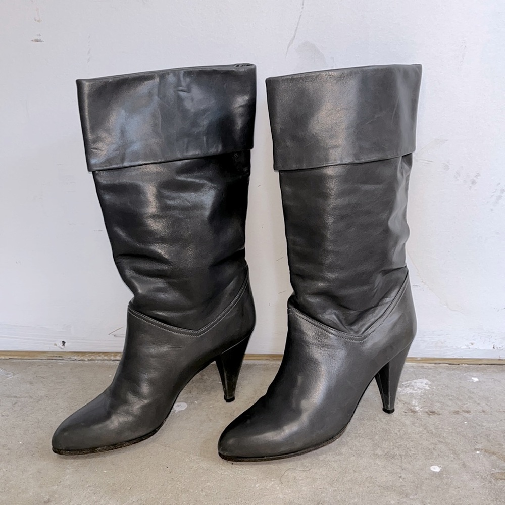 Vintage Adriano Fosi Gray Leather Slouch Boots, rare find, size 7 1/2